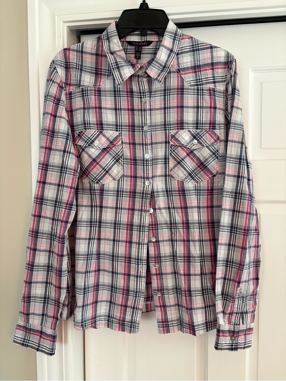 long tall sally Pink, White and Navy Plaid Button-Down Shirt